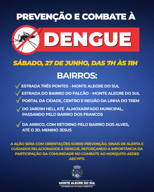 Prefeitura realiza ação de prevenção e combate à dengue neste sábado (27/06)