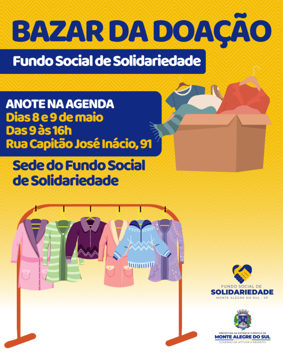 Bazar de Doação do Fundo Social de Solidariedade acontece nos dias 8 e 9 de maio