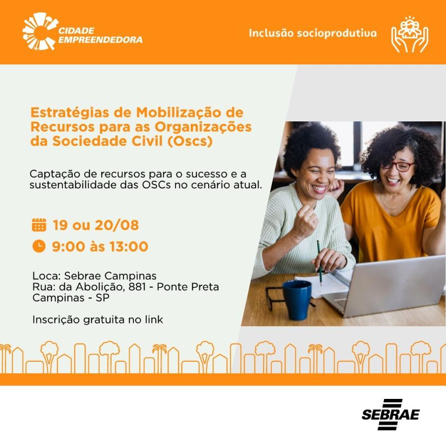 Curso gratuito do Sebrae orienta OSCs sobre estratégias de captação de recursos
