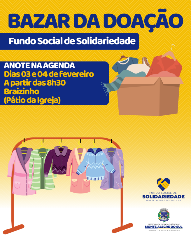Bazar de Doação do Fundo Social de Solidariedade acontece nos dias 03 e 04 de fevereiro