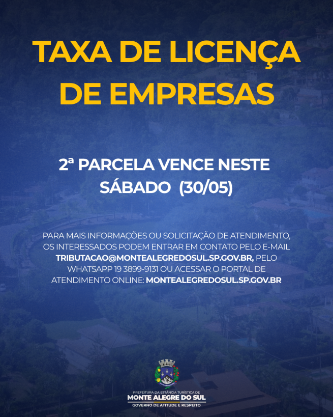 Segunda parcela da Taxa de Licença de empresas vence neste sábado (30/05)