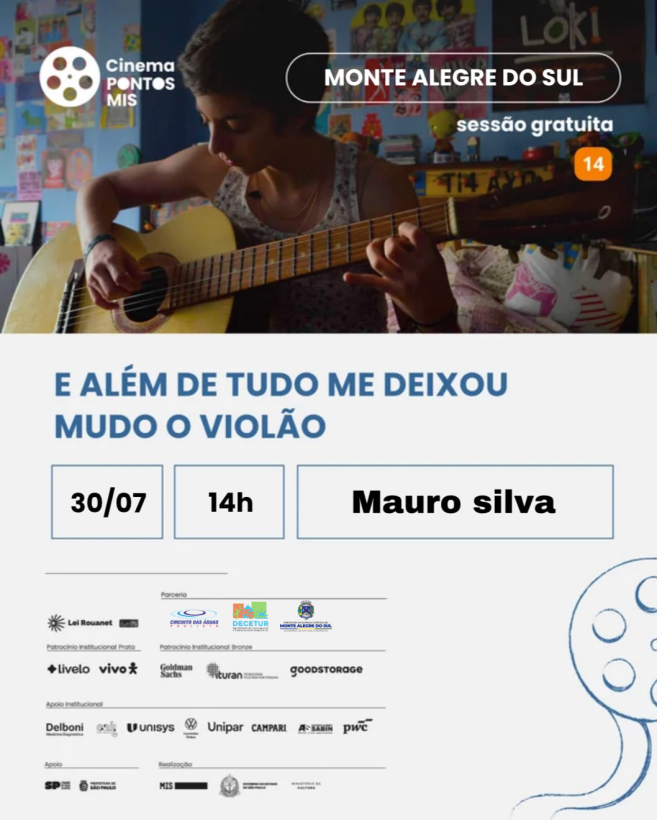 Cinema Pontos MIS exibe “E Além de Tudo Me Deixou Mudo o Violão” nesta quinta-feira (30/07) no Memorial Mauro Silva
