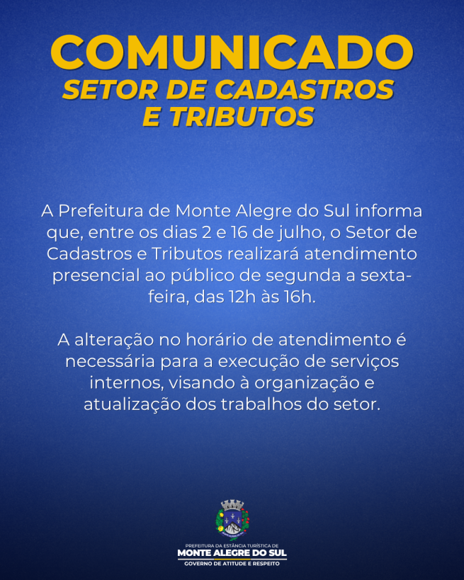 Comunicado- Setor de Cadastros e Tributos