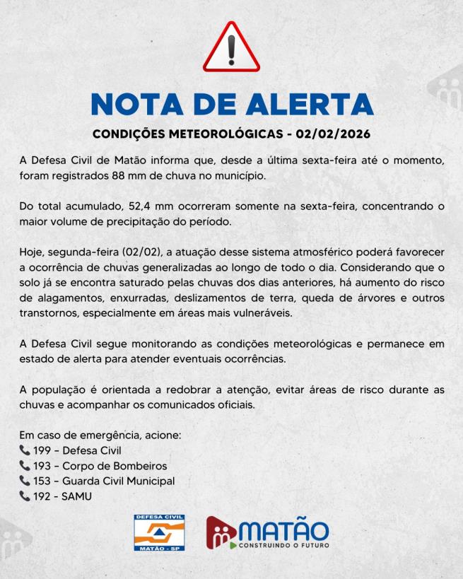 NOTA – CONDIÇÕES METEOROLÓGICAS