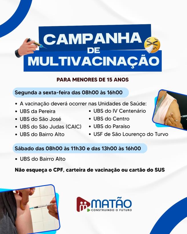 Crianças e adolescentes menores de 15 anos devem atualizar a caderneta de vacinação nas UBSs