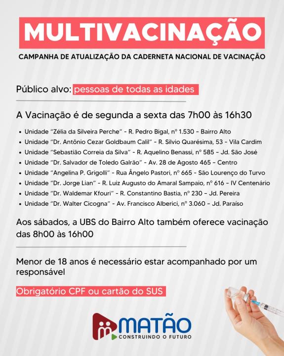 Campanha de Multivacinação é iniciada com o intuito de atualizar cadernetas
