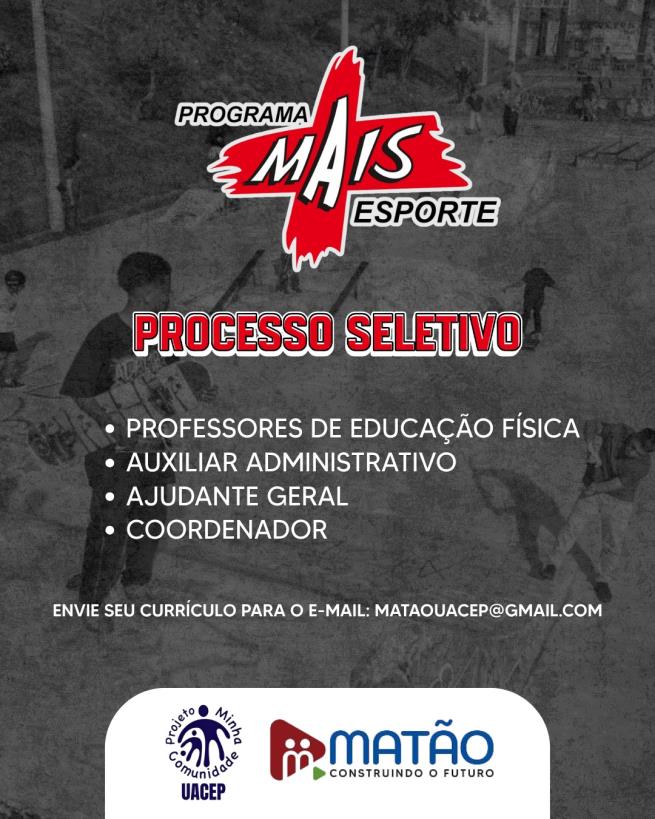 Projeto Mais Esporte realiza processo seletivo para contratação de equipe funcional