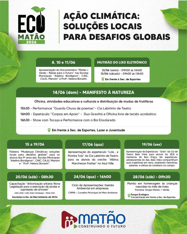 Campanha Eco Matão 2026 promove ‘Ação Climática: Soluções locais para desafios globais’