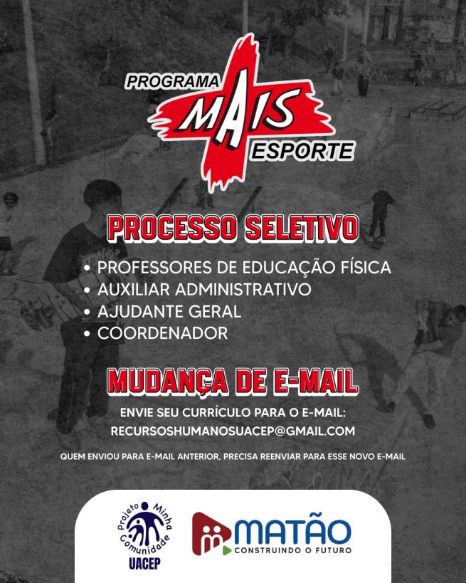 Projeto Mais Esporte realiza processo seletivo para contratação de equipe funcional