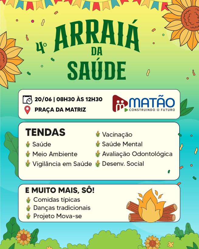 Vem pra festa! Saúde realizará a 4ªedição do Arraiá da Saúde na praça do centro