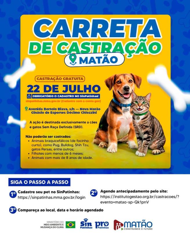 Matão recebe Carreta de Castração com atendimento gratuito para cães e gatos sem raça definida