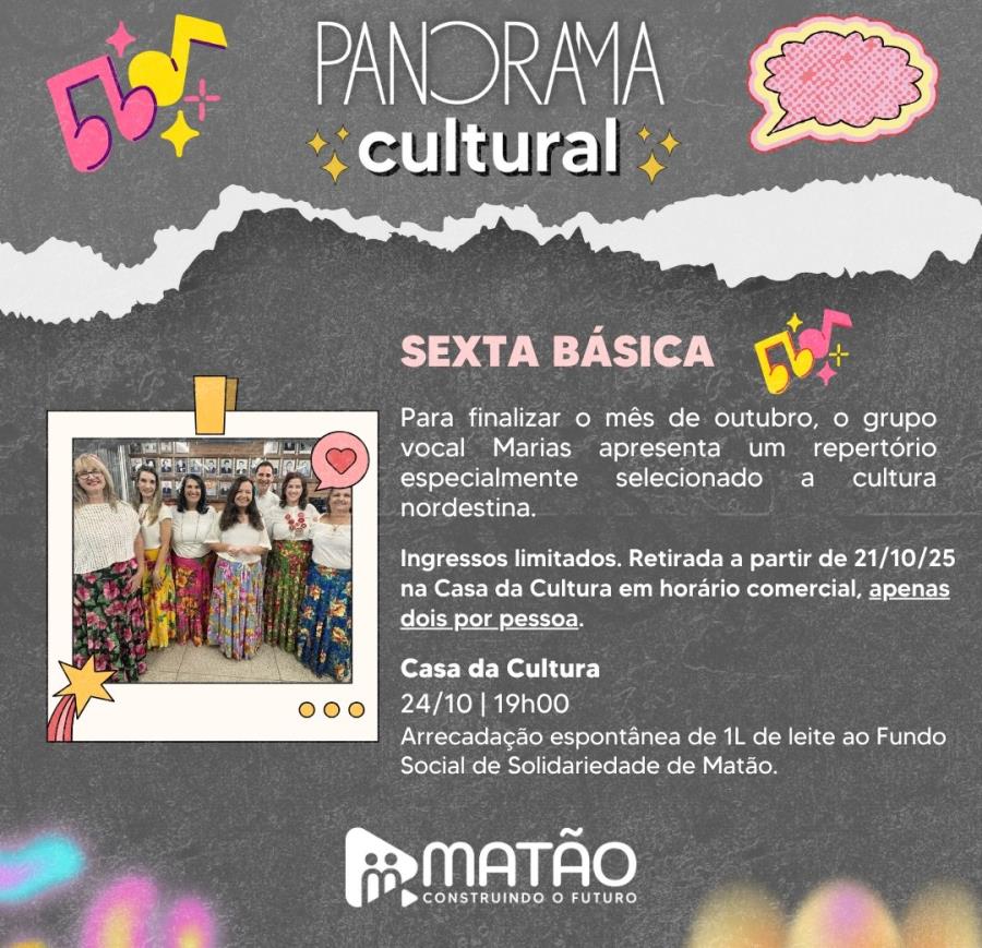 Venha você também curtir na sexta-feira (24) às 19h, o grupo musical ‘Marias’!