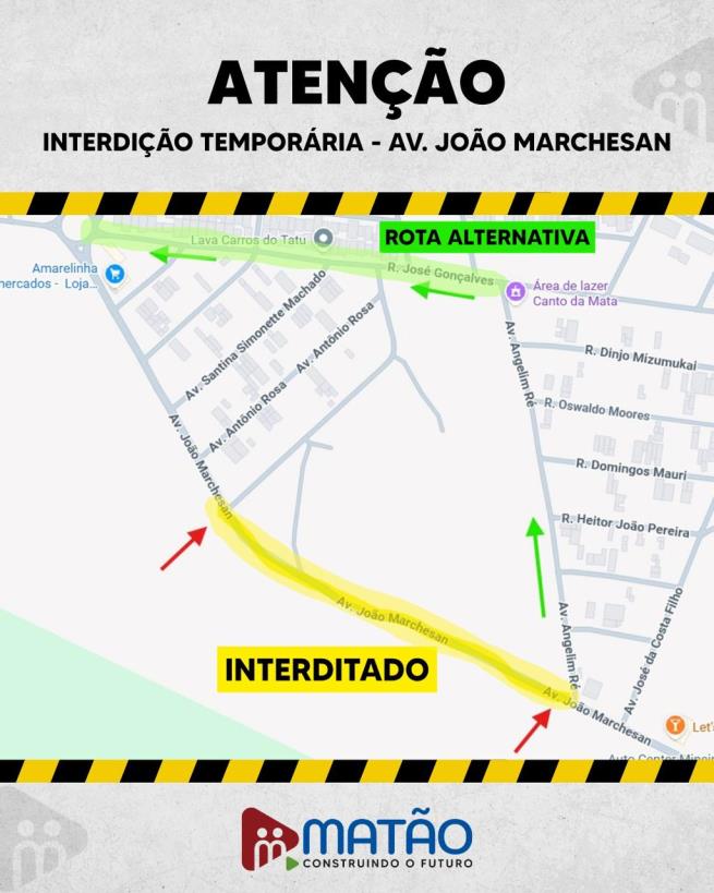 Prefeitura de Matão informa interdição de trecho da Avenida João Marchesan para obra de drenagem