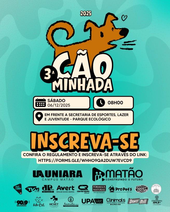 Inscrições abertas para a 3ª Cãominhada Matão 2025