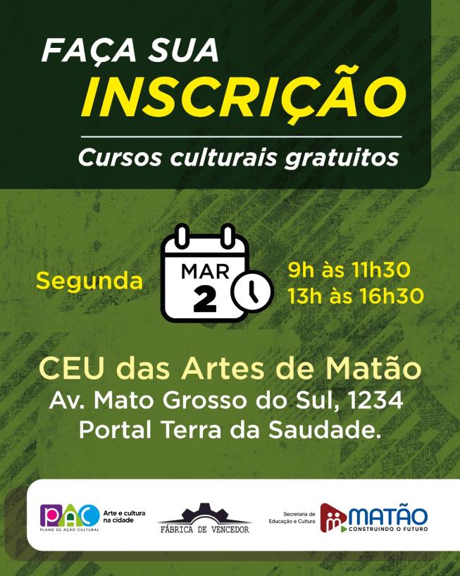 Prefeitura de Matão faz inscrições presenciais para o PAC — Plano de Ação Cultural