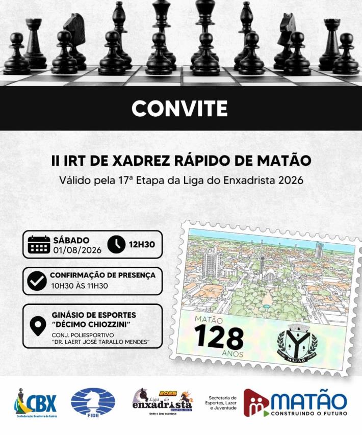 Matão promove grande torneio de xadrez rápido neste sábado
