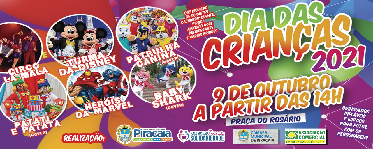 Festa das Crianças acontece neste sábado (9) com várias atrações.