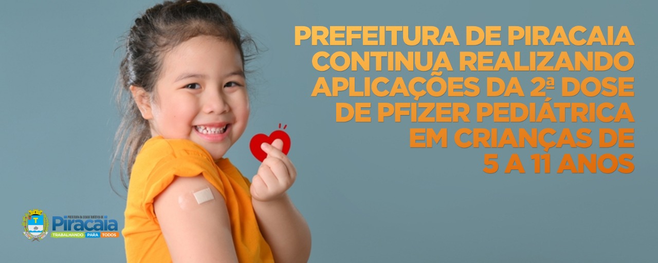 Prefeitura de Piracaia divulga lista de crianças aptas para a vacinação contra a Covid-19 -2º dose de Pfizer Pediátrica.