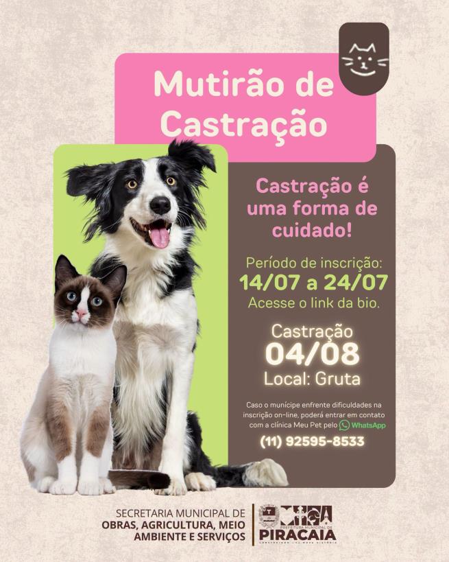 MUTIRÃO DE CASTRAÇÃO- 1° FASE COM INSCRIÇÕES ABERTAS !