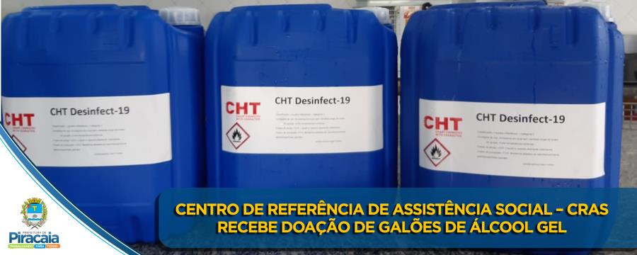 Centro de Referência de Assistência Social – Cras recebe doação de galões de álcool gel
