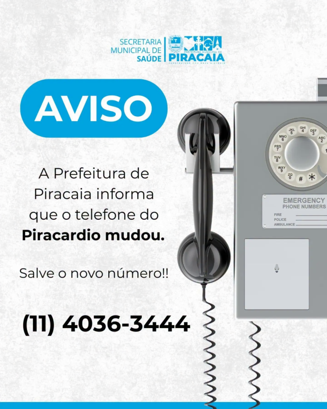 ATENÇÃO: NOVO TELEFONE DO PIRACÁRDIO !