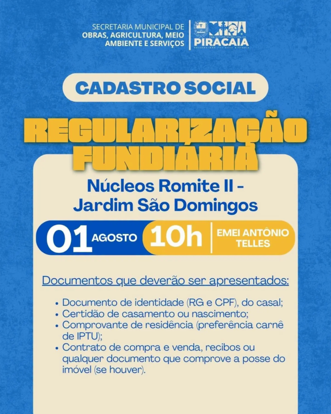 PREFEITURA DE PIRACAIA INICIA CADASTRO SOCIAL E LEVANTAMENTO CADASTRAL PARA REGULARIZAÇÃO FUNDIÁRIA NOS NÚCLEOS ROMITE II E JARDIM SÃO DOMINGOS !