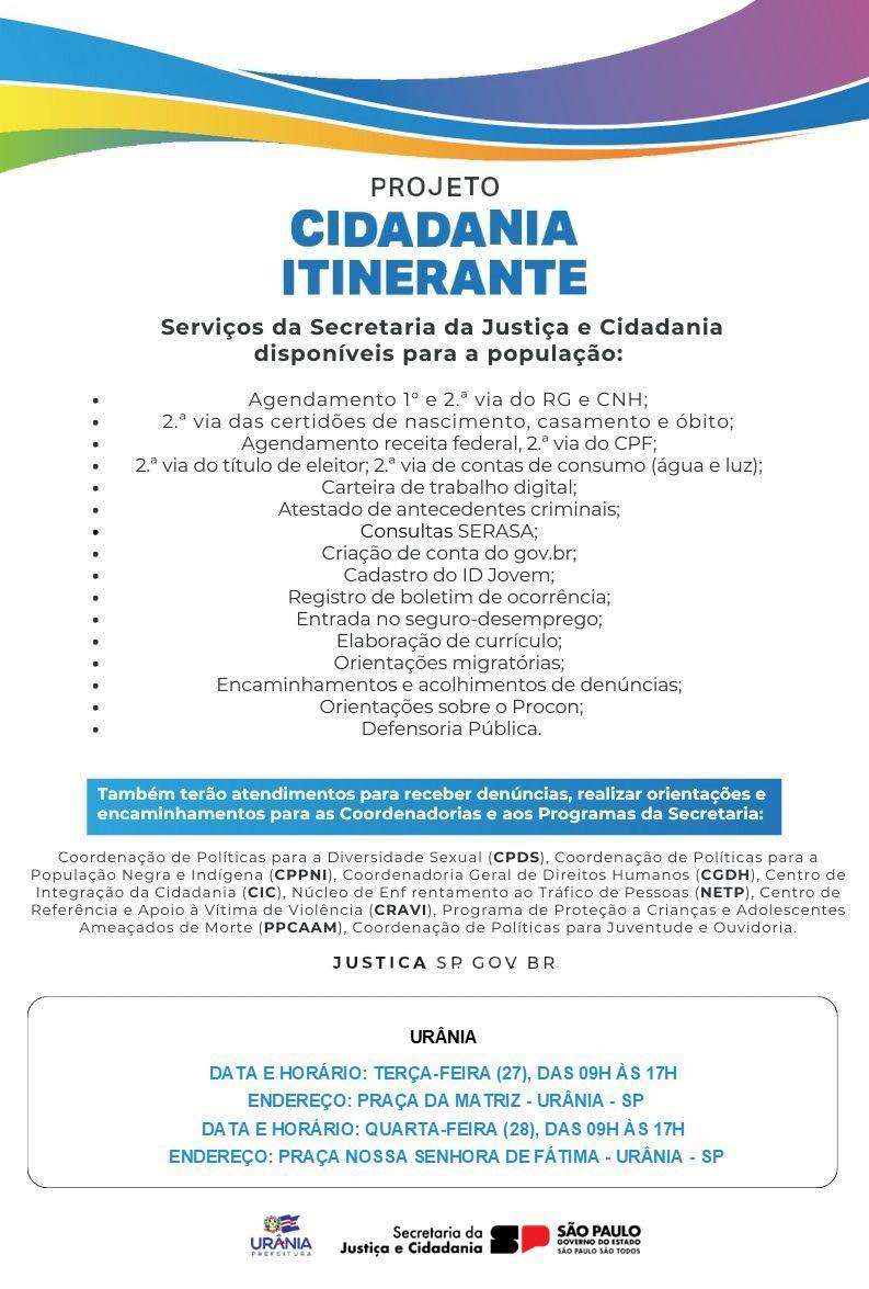 PROJETO CIDADANIA ITINERANTE EM URÂNIA