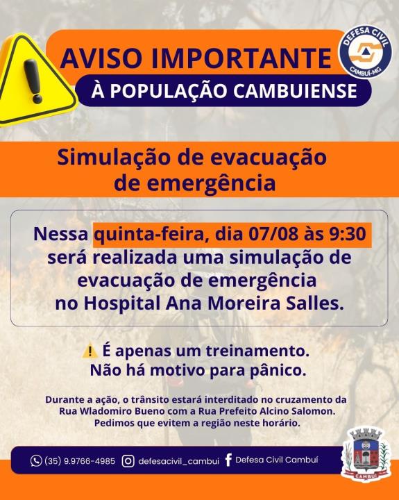 Defesa Civil realiza Treinamento de Evacuação no Hospital Ana Moreira Salles