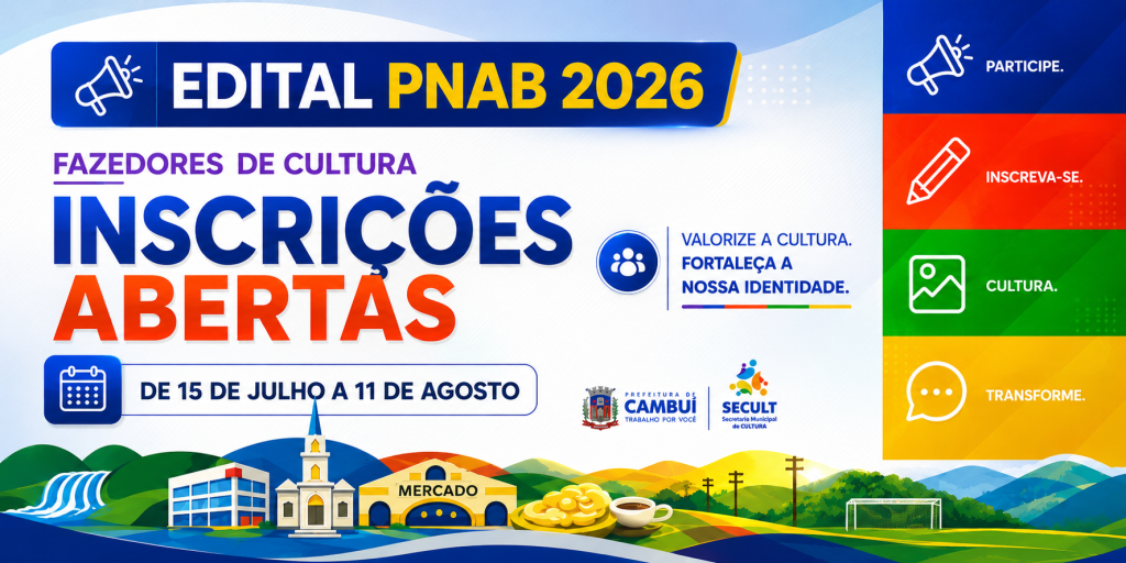 Inscrições para o Edital PNAB 2026 estão abertas em Cambuí