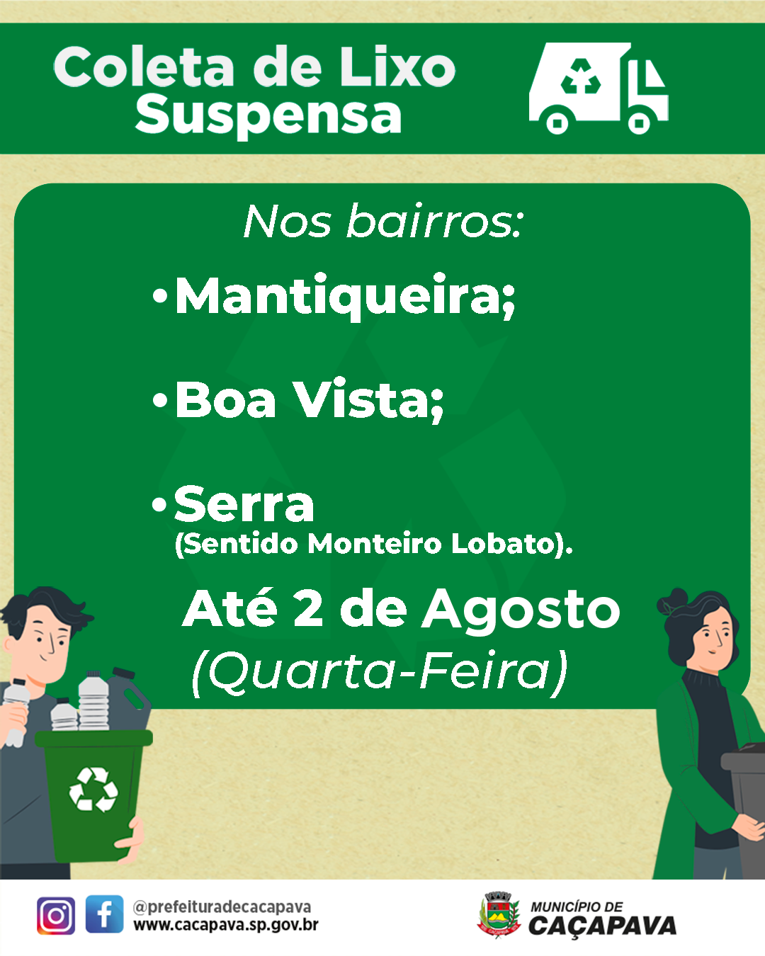 Bairros Mantiqueira, Boa Vista e Serra terão coleta de lixo suspensa até quarta-feira (2)