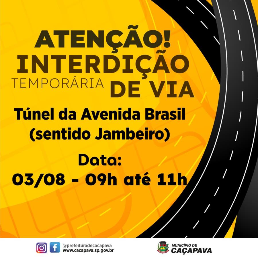 Túnel da Av. Brasil terá interdição temporária dia 03 de agosto