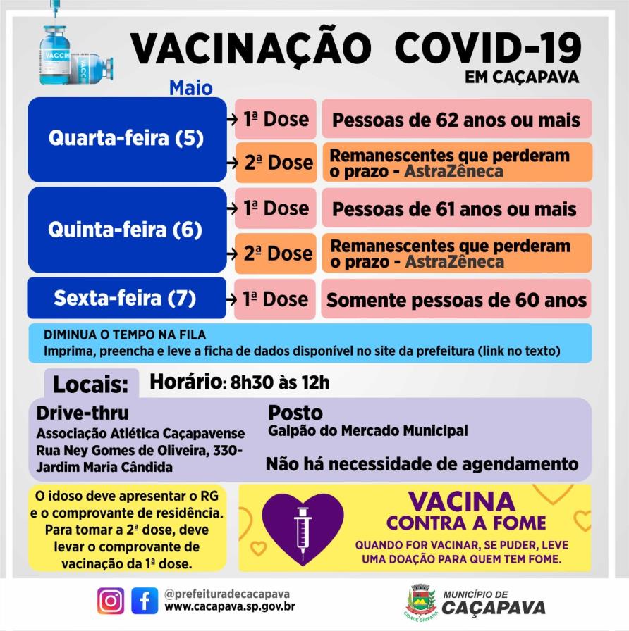 Vacinacao Contra A Covid Segue Com A Abertura De Novas Faixas Etarias A Partir Desta Quarta 5 Prefeitura De Cacapava