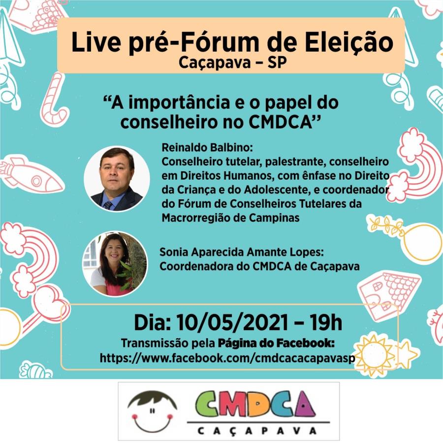CMDCA de Caçapava promove palestra virtual dia 10 de maio, às 19h, como parte da programação do Fórum de Eleição