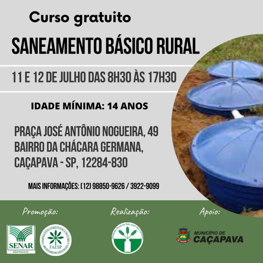 Curso de Saneamento Básico Rural abre inscrições nesta terça-feira
