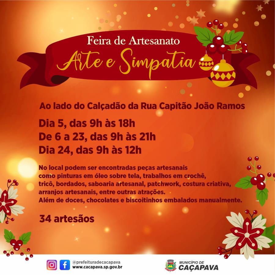 Tradicional Feira de Artesanato Arte e Simpatia é destaque na programação de Natal em Caçapava