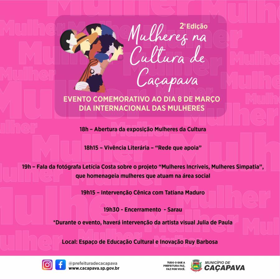 Secretaria de Cultura e Turismo realiza programação especial em homenagem às mulheres nesta sexta-feira (8)
