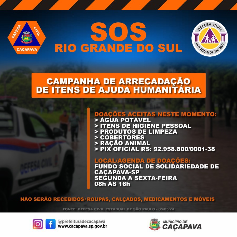 Caçapava realiza campanha de arrecadação para vítimas do Rio Grande do Sul