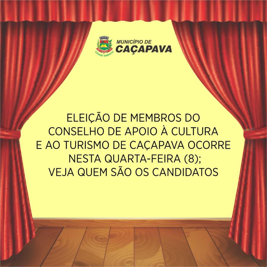 Eleição de membros do Conselho de Apoio à Cultura e ao Turismo de Caçapava ocorre nesta quarta-feira (8)