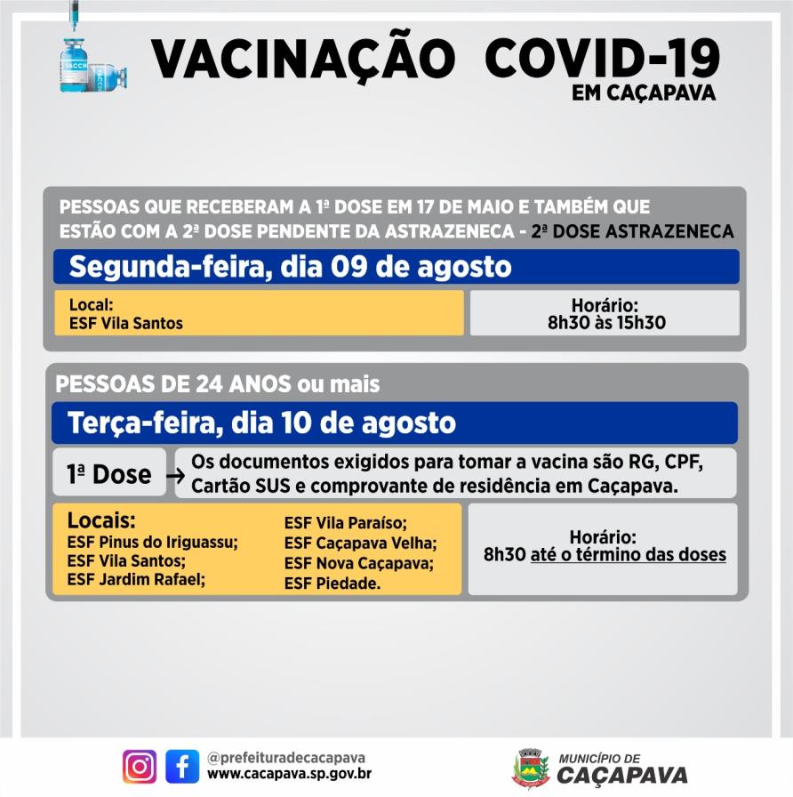 Vacinação contra a Covid avança para faixa etária de 24 anos na próxima semana