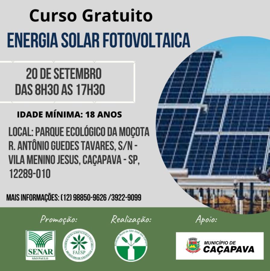 Inscrições abertas para curso gratuito de “Energia solar fotovoltaica”