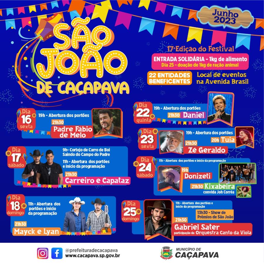 Tradicional Festival São João de Caçapava começa no dia 16 com programação durante dois finais de semana