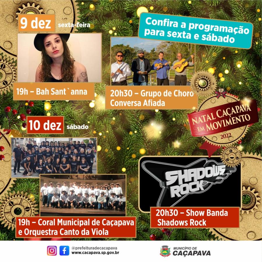 Programação do Natal de Caçapava segue com apresentações musicais na Praça da Bandeira neste fim de semana