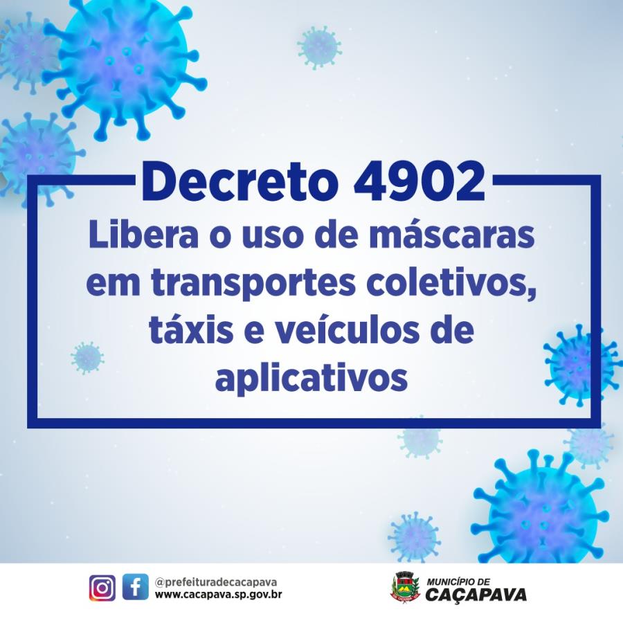 Caçapava publica decreto liberando o uso de máscaras em transportes coletivos, por aplicativos e táxis