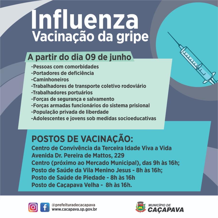 Vacinação contra a Influenza (gripe) entra na 3ª etapa com abertura para novos públicos