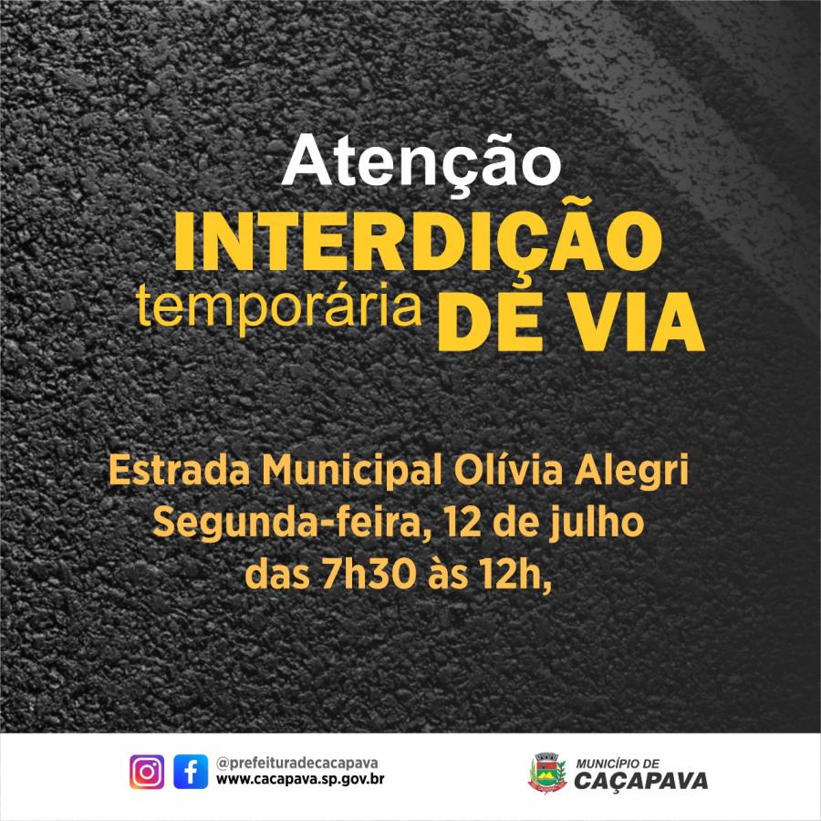 Estrada Municipal Olívia Alegri será interditada para obra de pavimentação na próxima segunda (12)