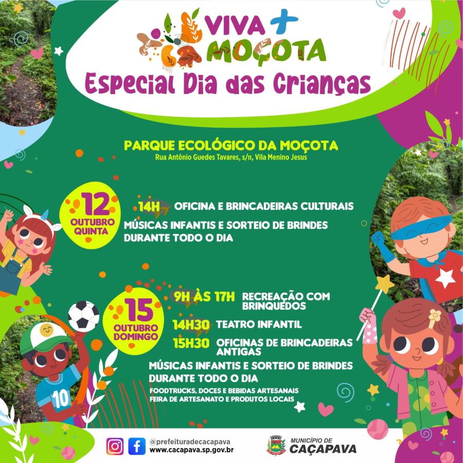 Caçapava terá programação especial do Dia da Criança com Projeto Viva + Moçota nos dias 12 e 15 de outubro