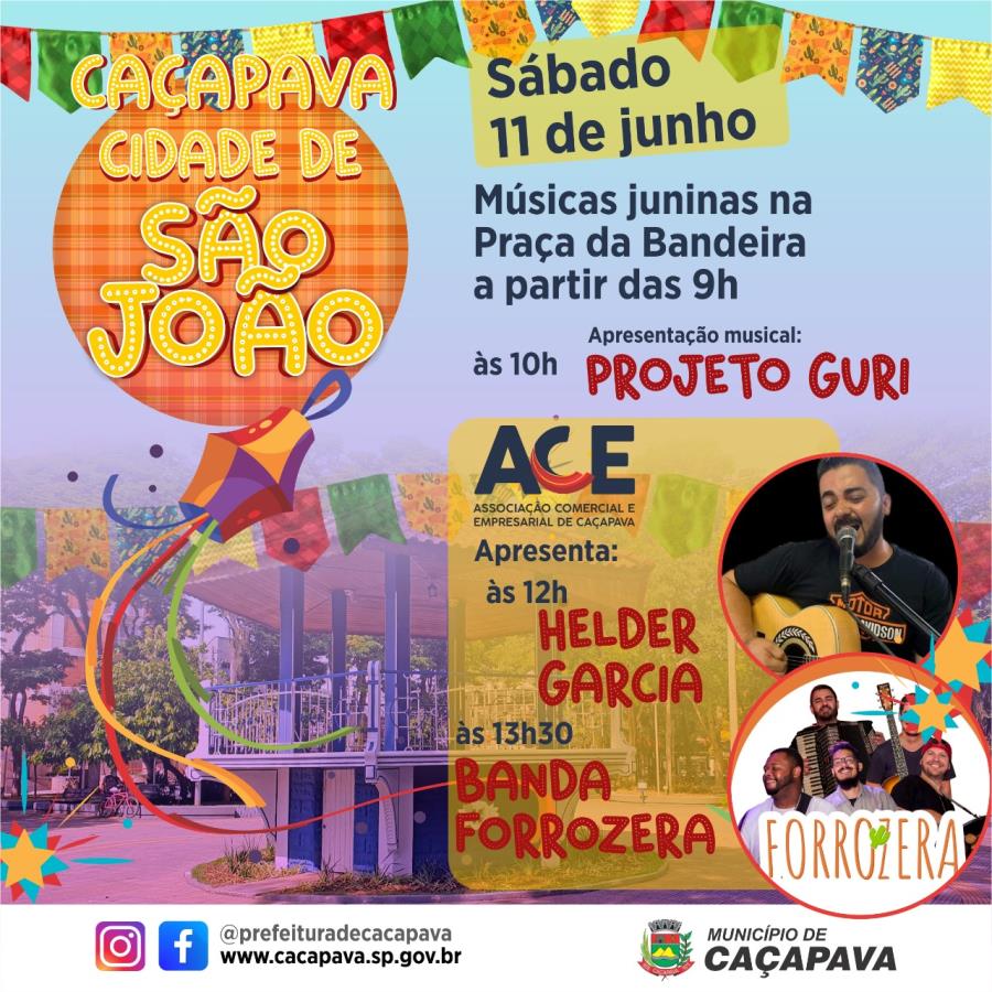 Projeto Caçapava Cidade de São João levará programação musical à Praça da Bandeira aos sábados