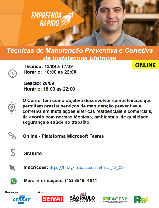 Abertas inscrições para curso “Técnicas de Manutenção Preventiva e Corretiva de Instalações Elétricas”
