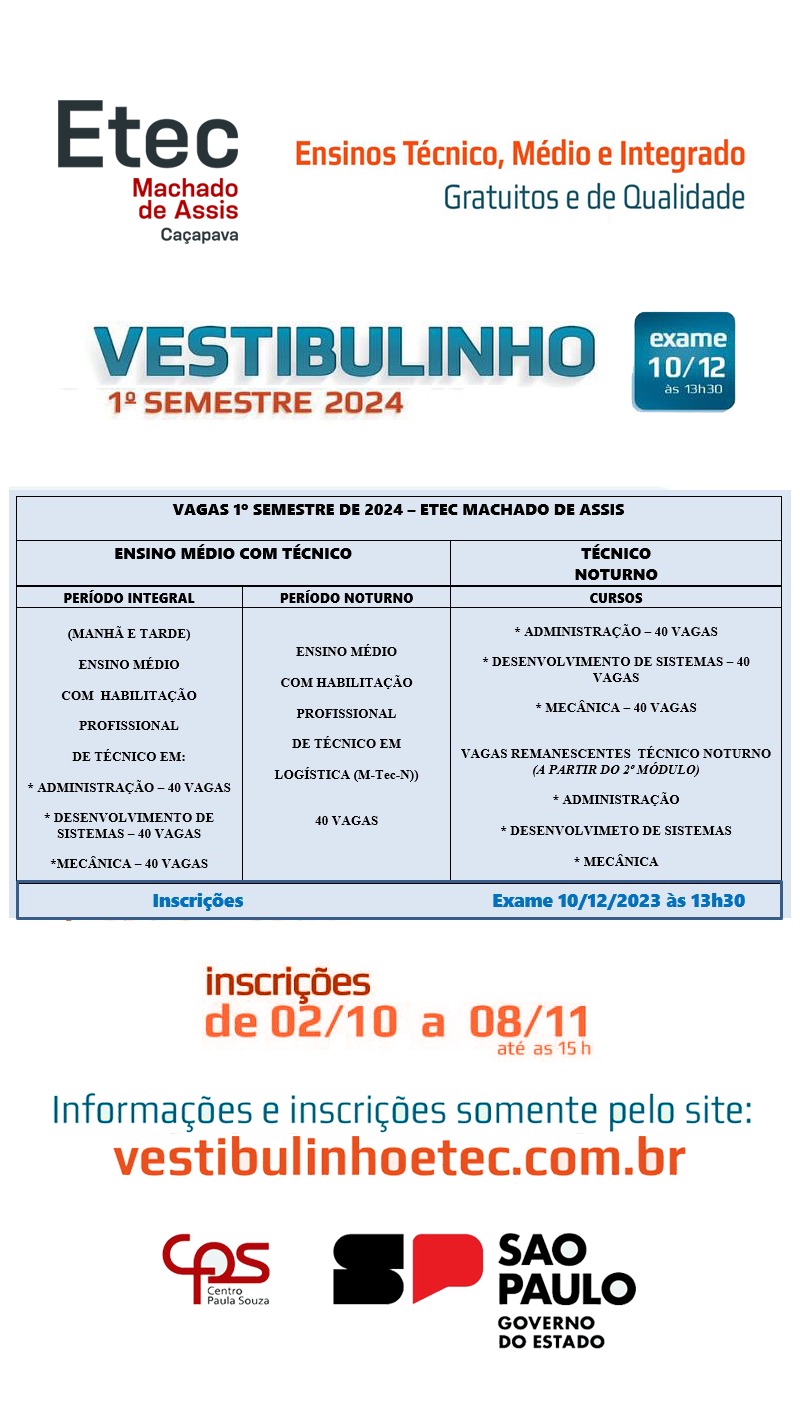 ETEC Fernandópolis abre inscrições para o 'vestibulinho 1º