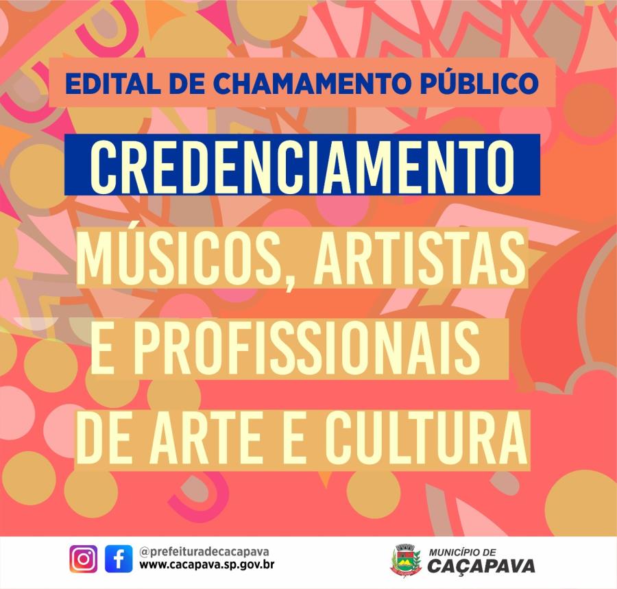 Prefeitura de Caçapava abre chamamento público para credenciamento de artistas e profissionais do setor cultural